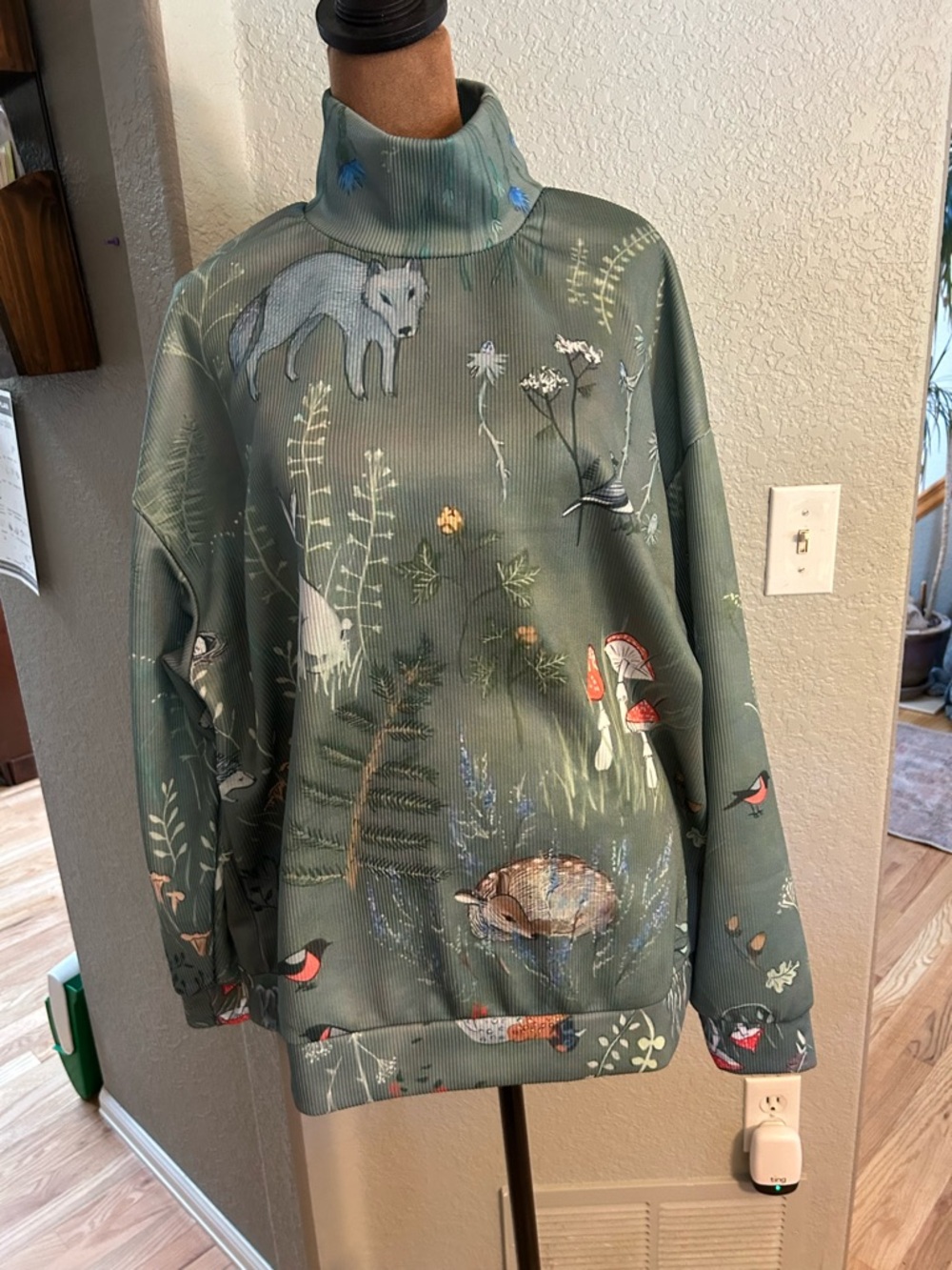 Forest Animal Print Turtleneck  - Sage Green